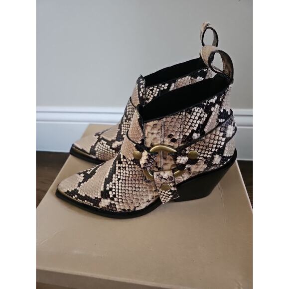 ZADIG & VOLTAIRE N'Dricks Wild Ankle Boots Western Gold Buckle Snake Leather 38 - Picture 6 of 8